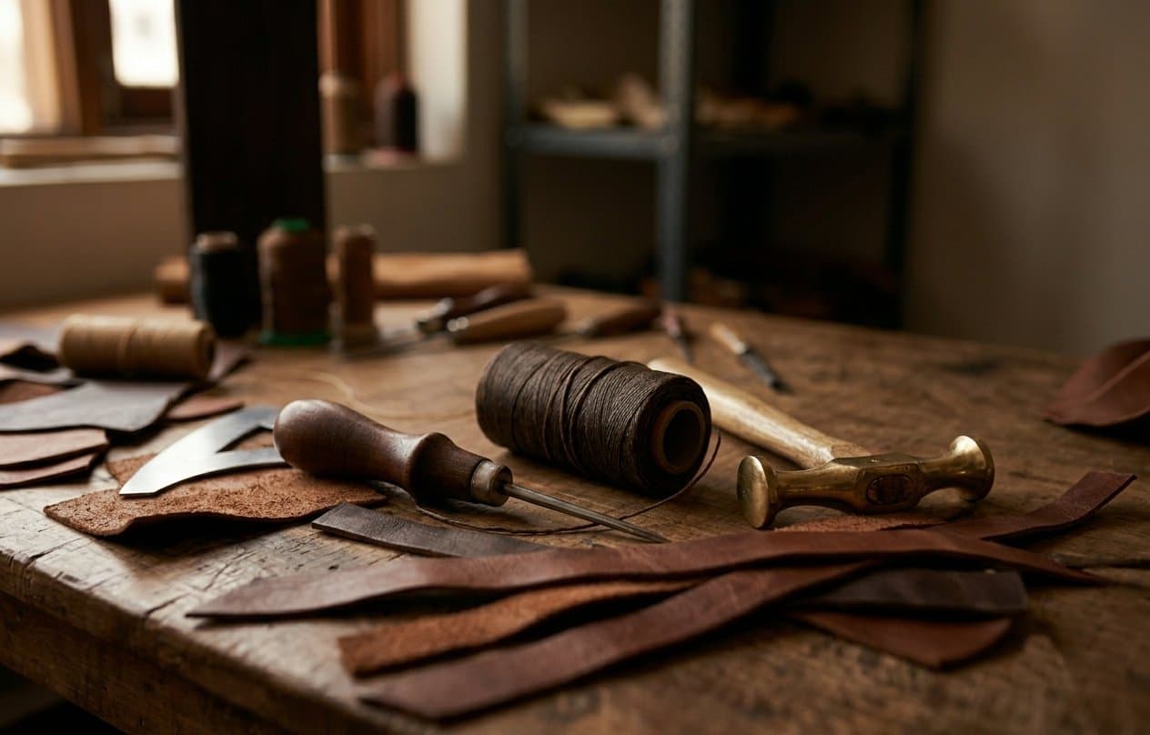 Handcrafted men's footwear manufacturing at KAIM Footwear workshop in Agra, India